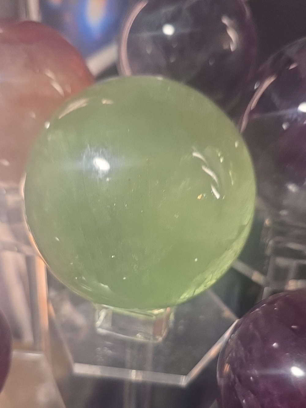 Green Apple Fluorite A+++ Quality sphere And glass stand - Picture 1 of 1